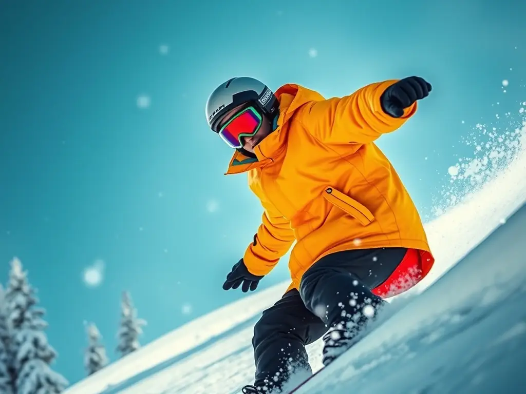 A dynamic image of Vincent Chaix participating in a snowboarding competition, showcasing his skills and determination. The image highlights the impact of BLOCHNEVERGIVEUP's support on Vincent's ability to compete at a high level.