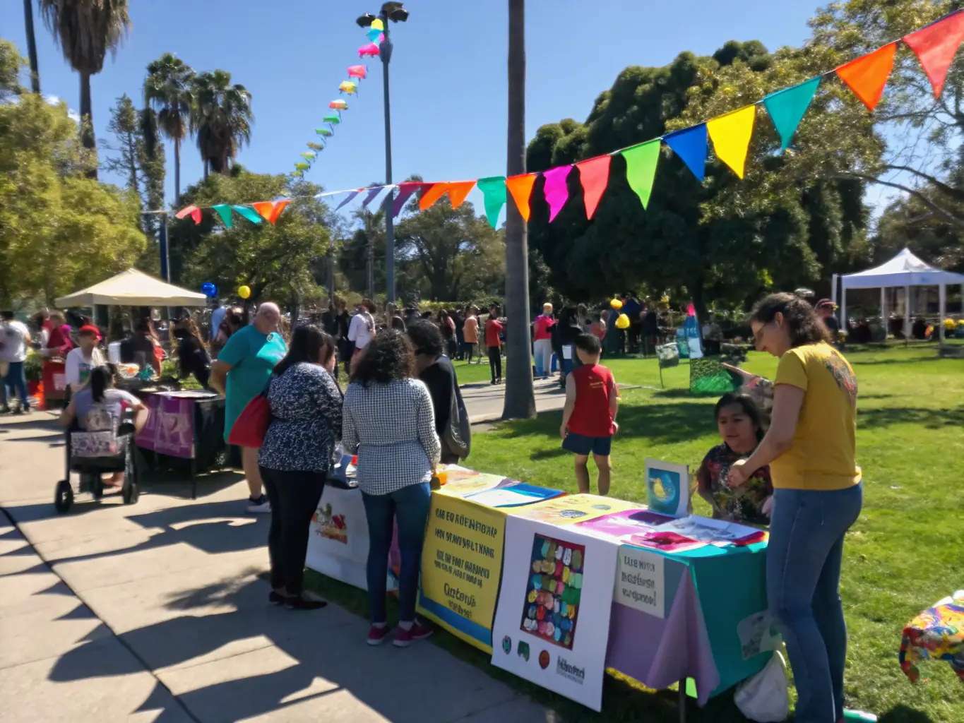 A vibrant image of a community event organized by BLOCHNEVERGIVEUP, featuring supporters and volunteers actively participating in fundraising activities, set against a backdrop of a local park or community center.